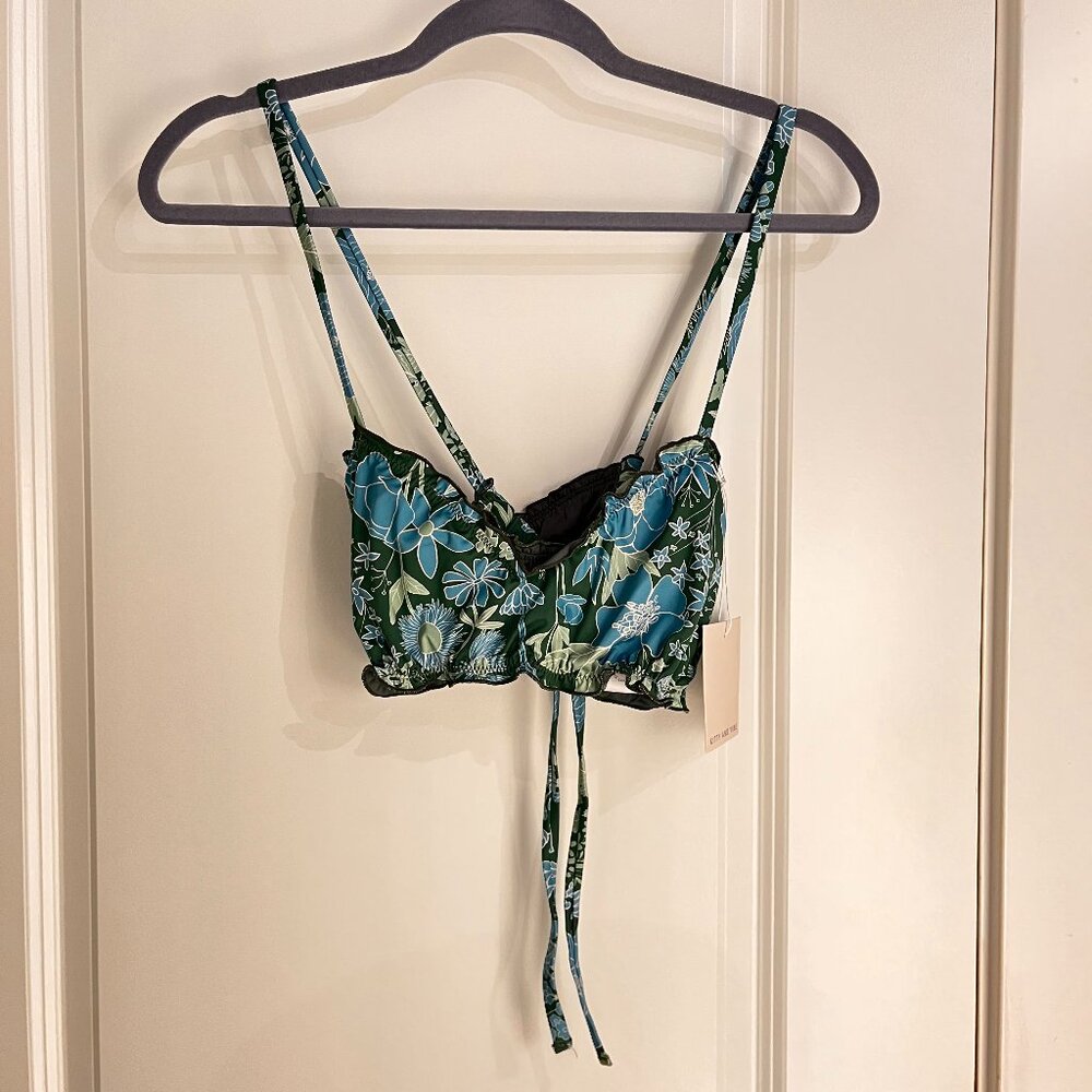 Green & Blue Floral Ruffle Bikini Top - Kitty & Vibe